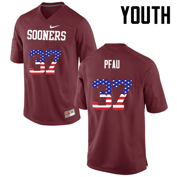 Youth Oklahoma Sooners #37 Kyle Pfau College Football USA Flag Fashion Jerseys-Crimson - Click Image to Close